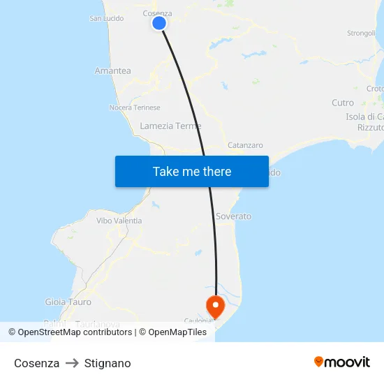 Cosenza to Stignano map