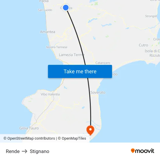 Rende to Stignano map