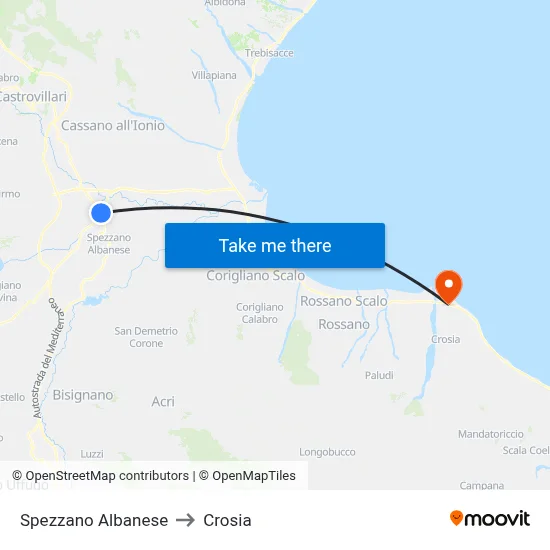 Spezzano Albanese to Crosia map
