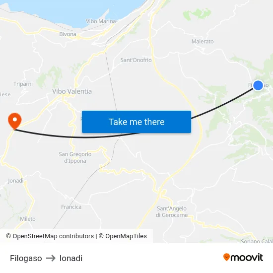 Filogaso to Ionadi map