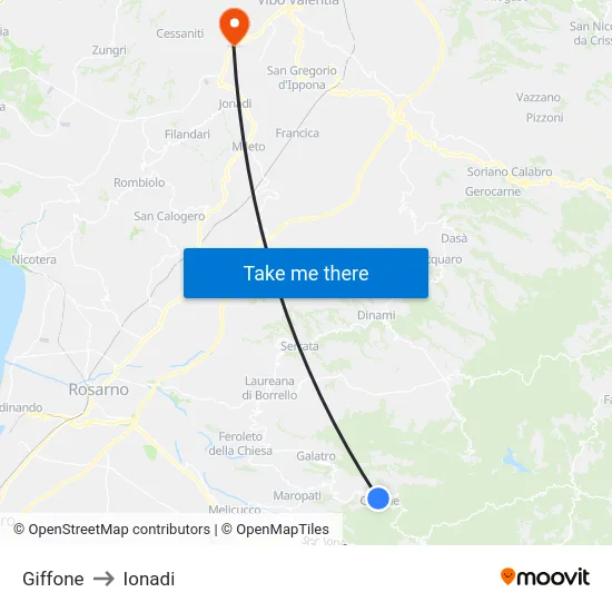 Giffone to Ionadi map