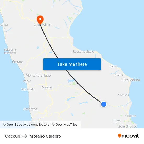 Caccuri to Morano Calabro map