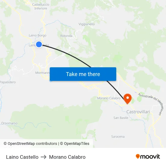 Laino Castello to Morano Calabro map