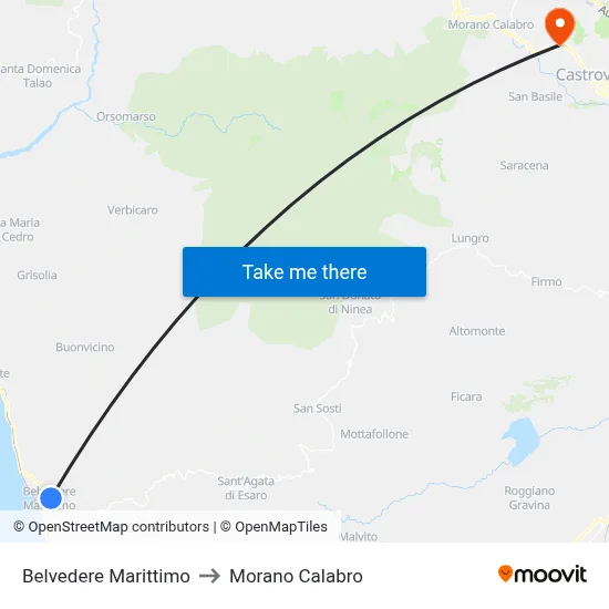 Belvedere Marittimo to Morano Calabro map