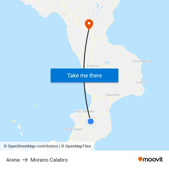 Arena to Morano Calabro map