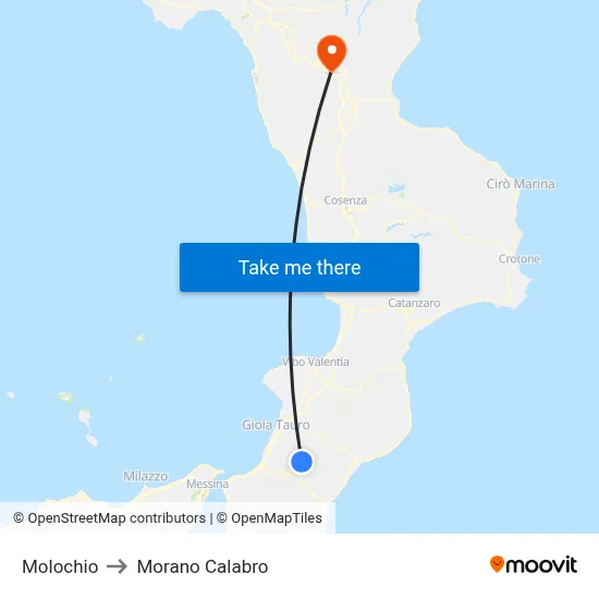 Molochio to Morano Calabro map