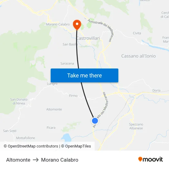 Altomonte to Morano Calabro map