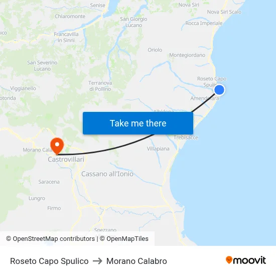 Roseto Capo Spulico to Morano Calabro map
