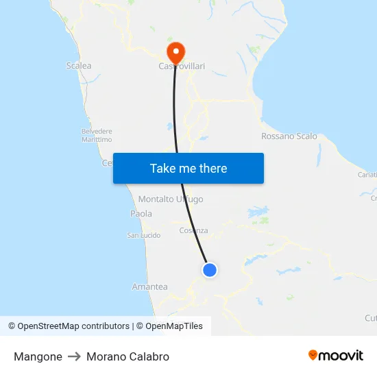 Mangone to Morano Calabro map