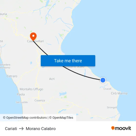 Cariati to Morano Calabro map