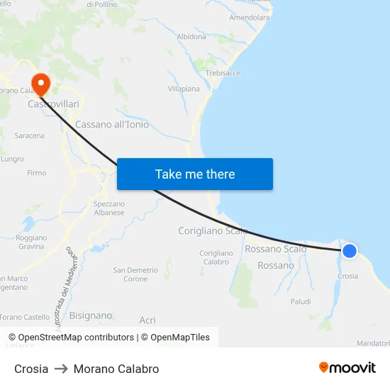 Crosia to Morano Calabro map