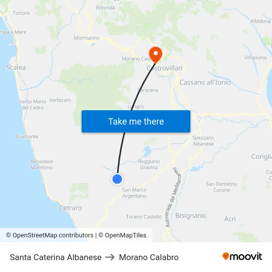 Santa Caterina Albanese to Morano Calabro map