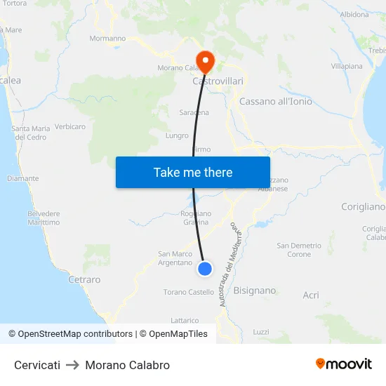 Cervicati to Morano Calabro map