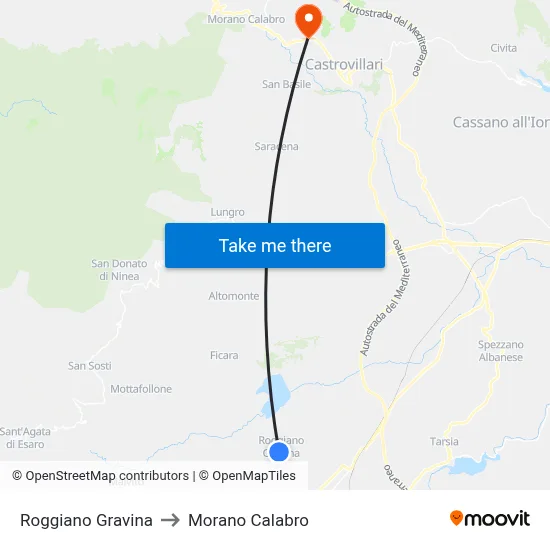 Roggiano Gravina to Morano Calabro map