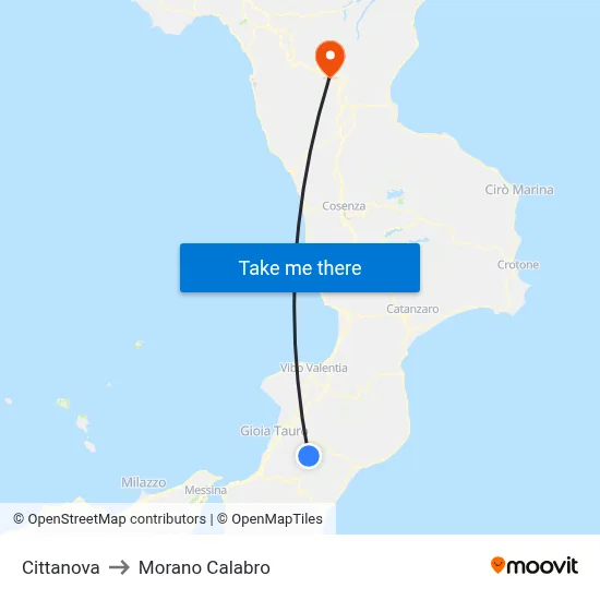 Cittanova to Morano Calabro map