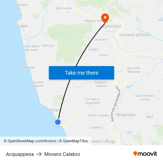Acquappesa to Morano Calabro map