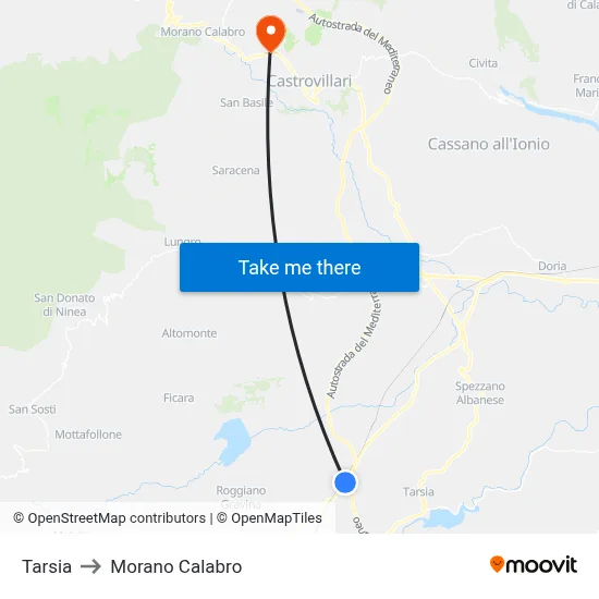Tarsia to Morano Calabro map