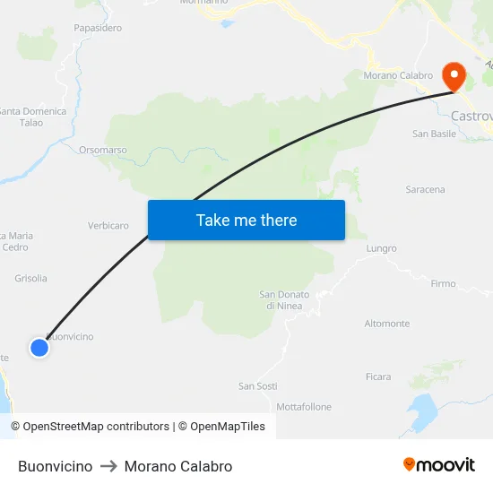 Buonvicino to Morano Calabro map