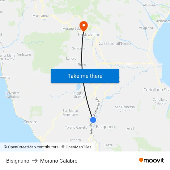 Bisignano to Morano Calabro map