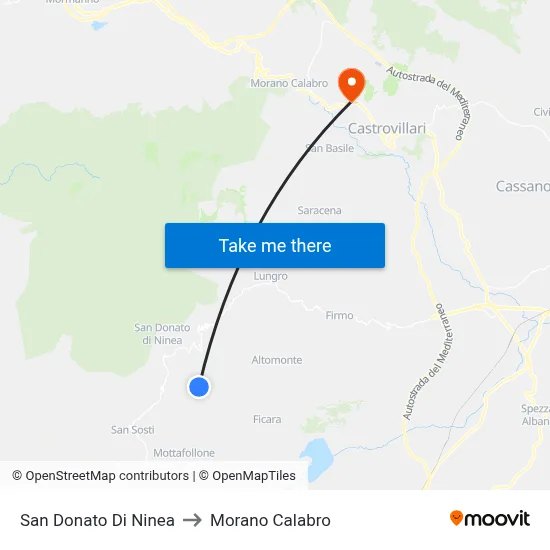 San Donato Di Ninea to Morano Calabro map