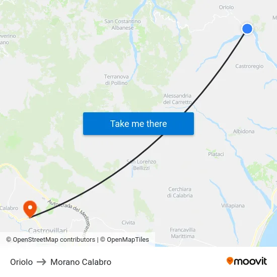 Oriolo to Morano Calabro map