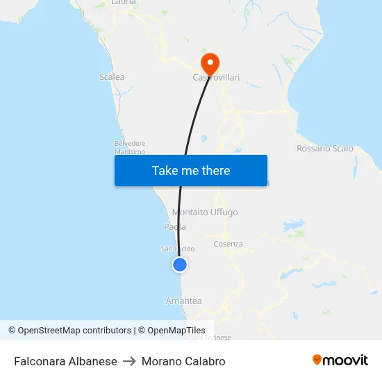Falconara Albanese to Morano Calabro map