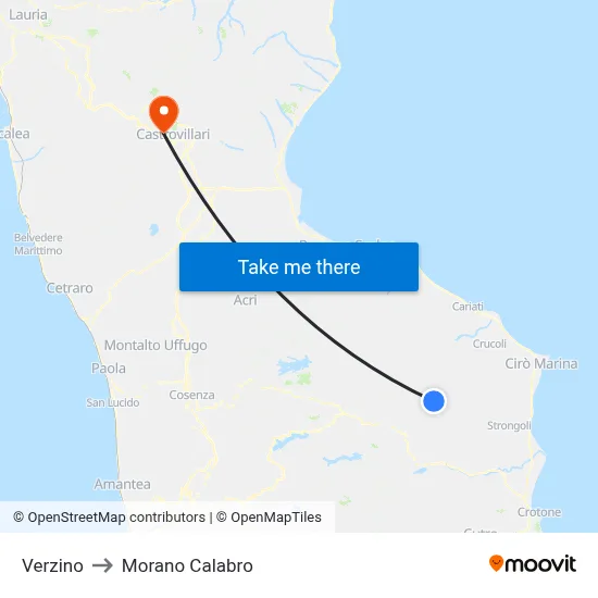 Verzino to Morano Calabro map