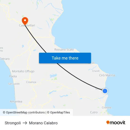 Strongoli to Morano Calabro map