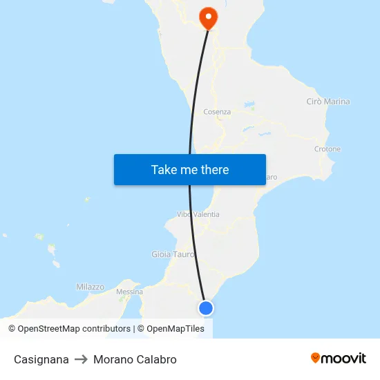 Casignana to Morano Calabro map