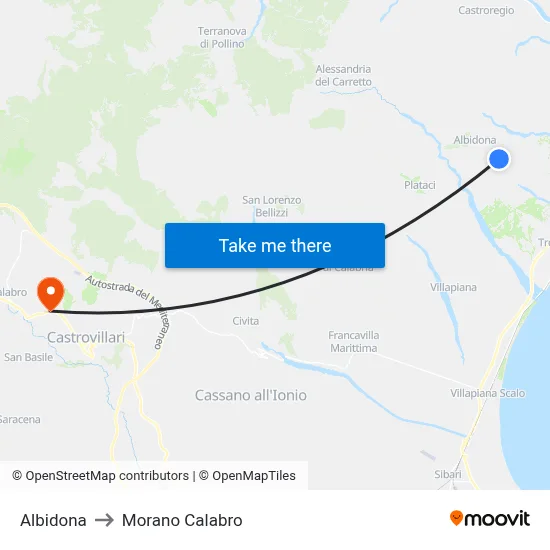 Albidona to Morano Calabro map