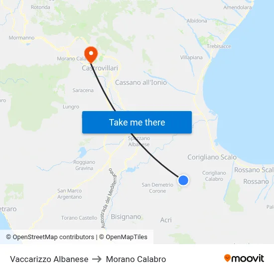 Vaccarizzo Albanese to Morano Calabro map