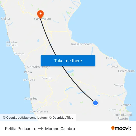 Petilia Policastro to Morano Calabro map