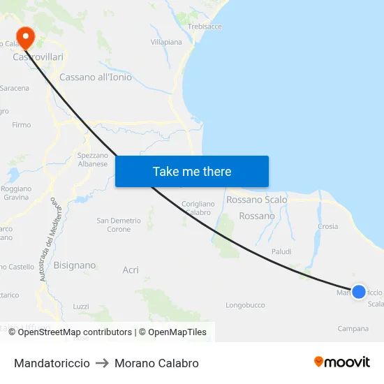 Mandatoriccio to Morano Calabro map