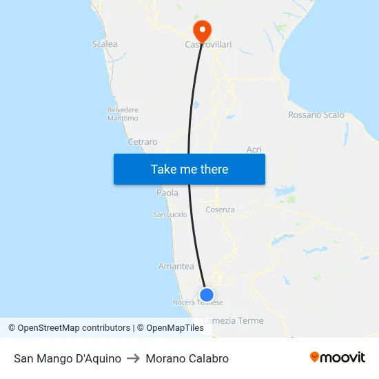 San Mango d'Aquino to Morano Calabro map