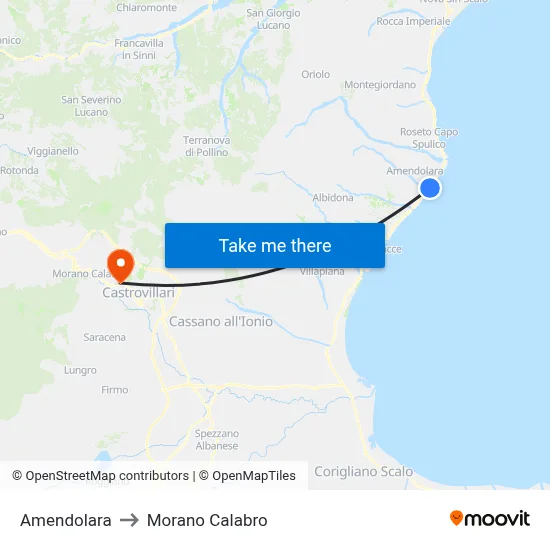 Amendolara to Morano Calabro map
