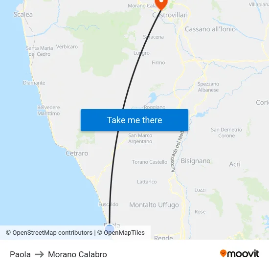 Paola to Morano Calabro map