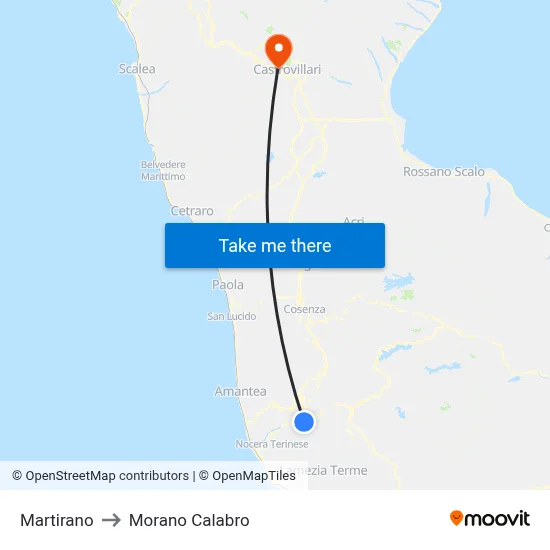 Martirano to Morano Calabro map