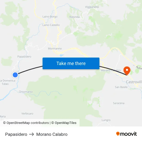 Papasidero to Morano Calabro map