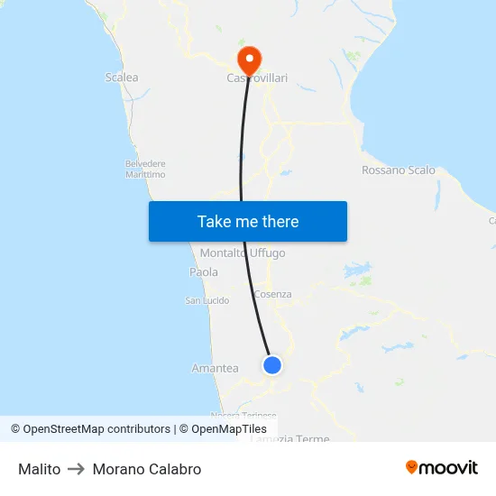 Malito to Morano Calabro map