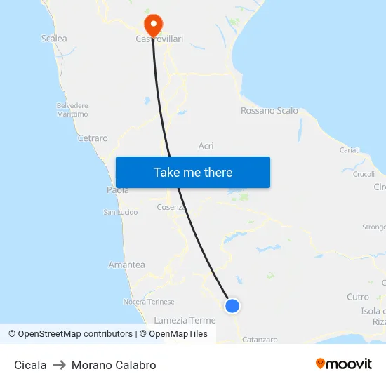 Cicala to Morano Calabro map