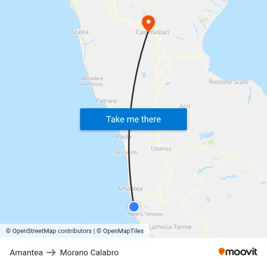 Amantea to Morano Calabro map