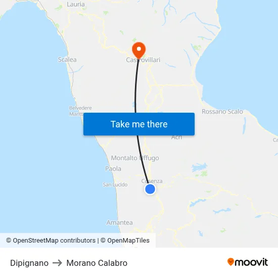 Dipignano to Morano Calabro map