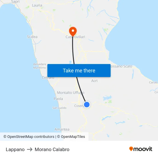Lappano to Morano Calabro map