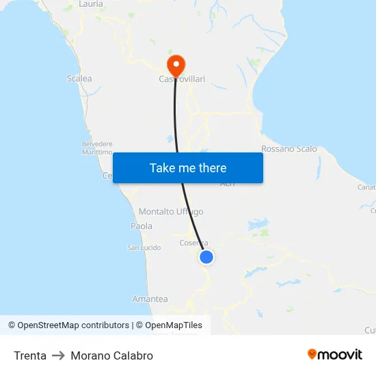 Trenta to Morano Calabro map
