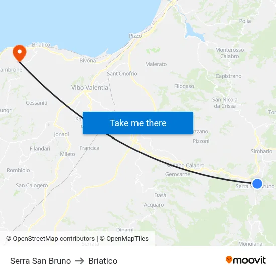 Serra San Bruno to Briatico map