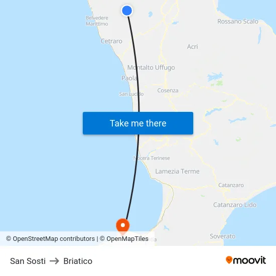 San Sosti to Briatico map