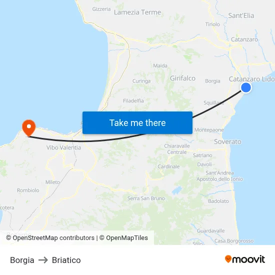 Borgia to Briatico map