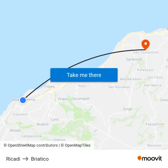 Ricadi to Briatico map