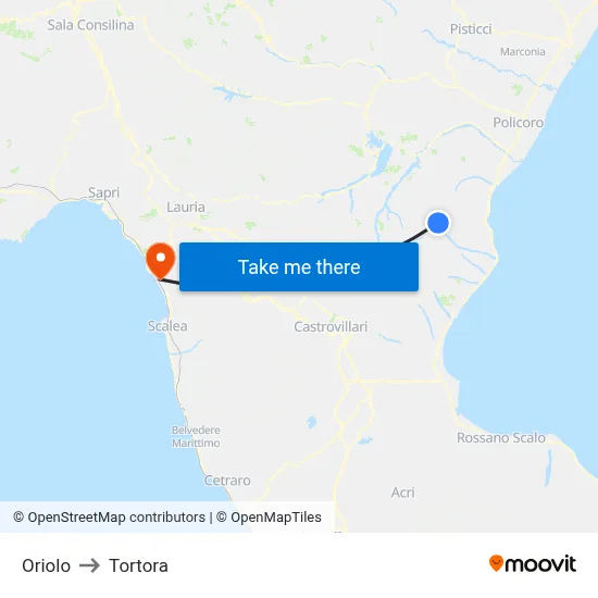 Oriolo to Tortora map