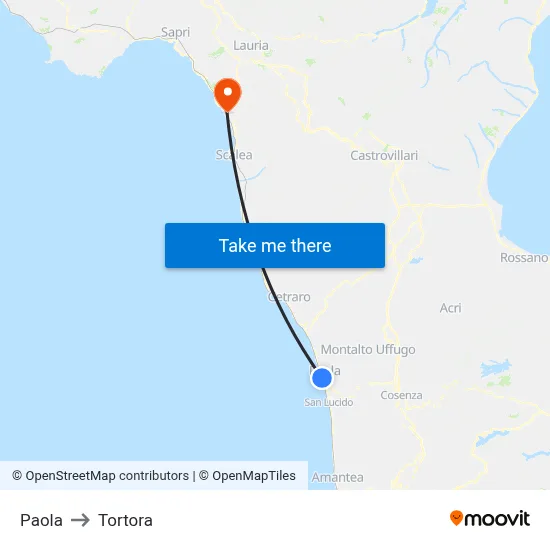 Paola to Tortora map
